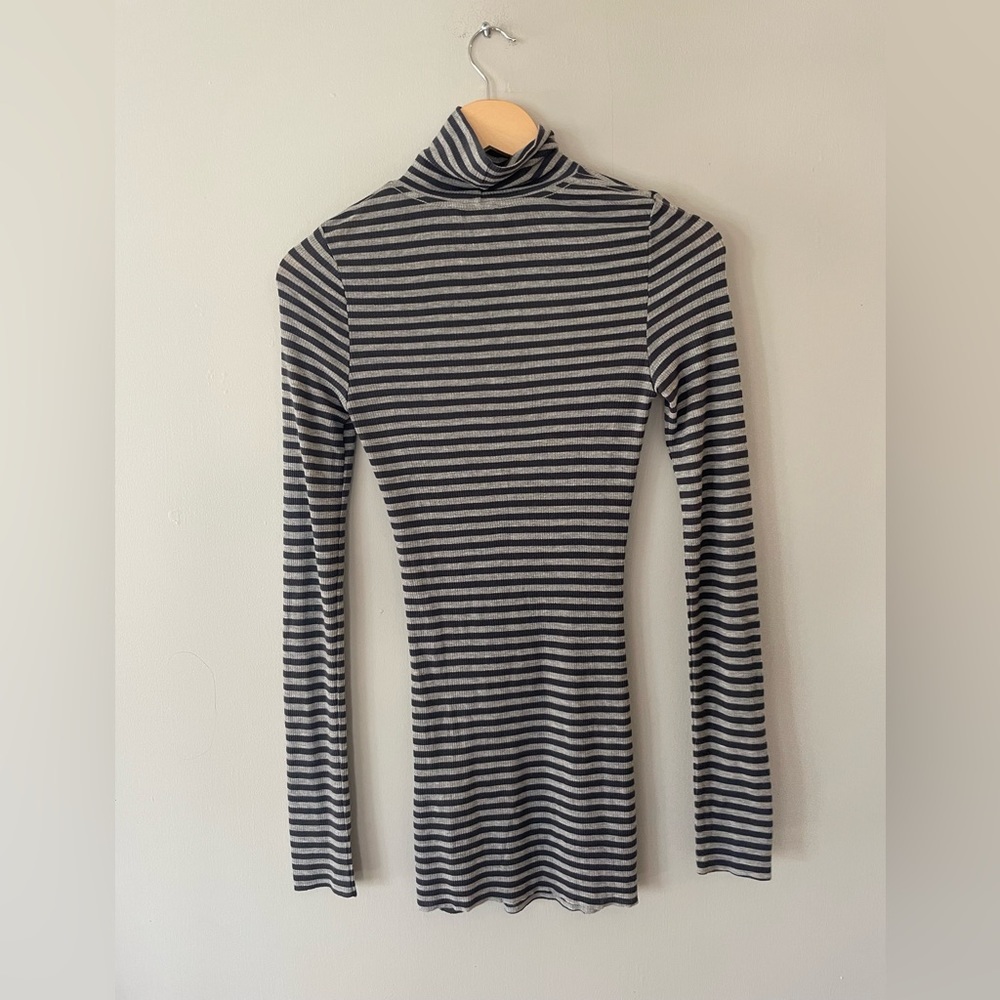 AG Adriano Goldshmied Striped Long Sleeve Turtleneck Top